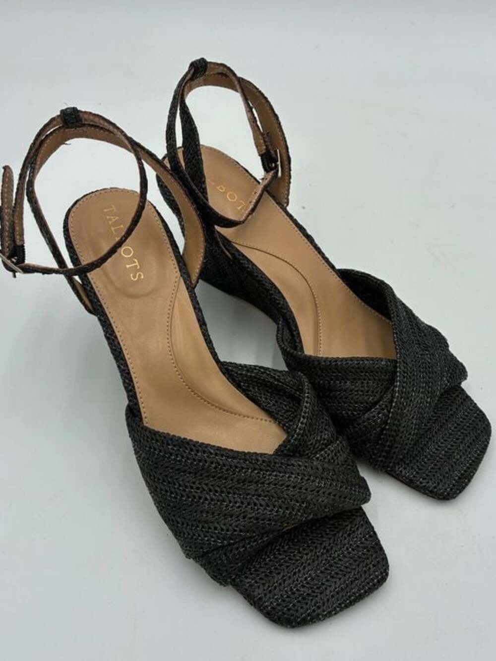 Talbots Black Anya Twist Raffia Wedges
